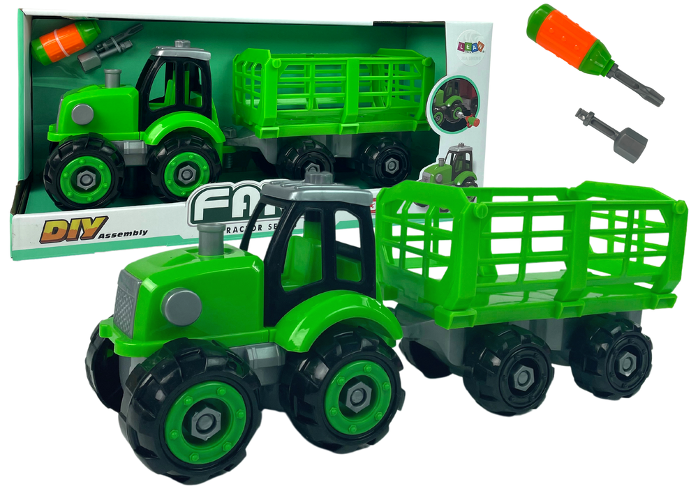 Levně Konstrukční DIY traktor s přívěsem zelený