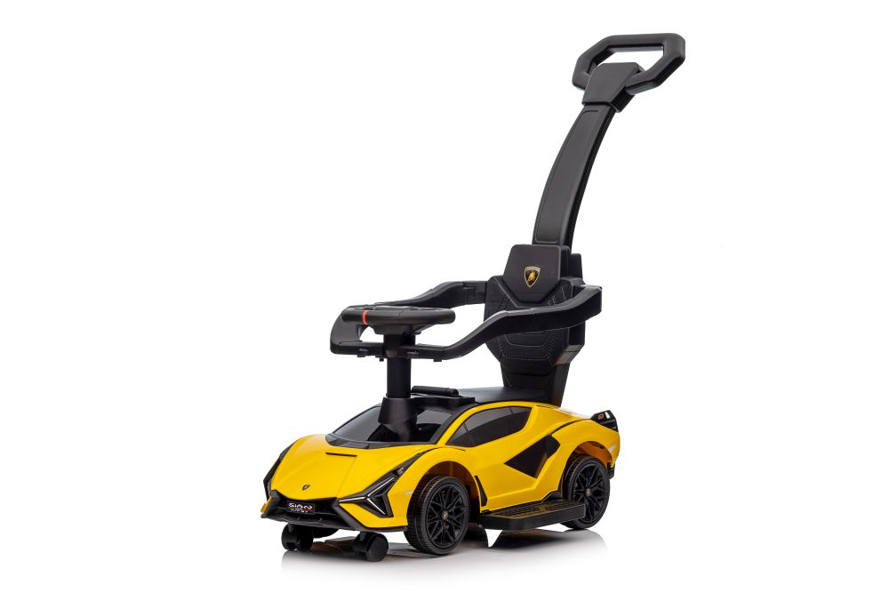 Levně Dětské odrážedlo auto s vodící tyčí Lamborghini Sian žluté