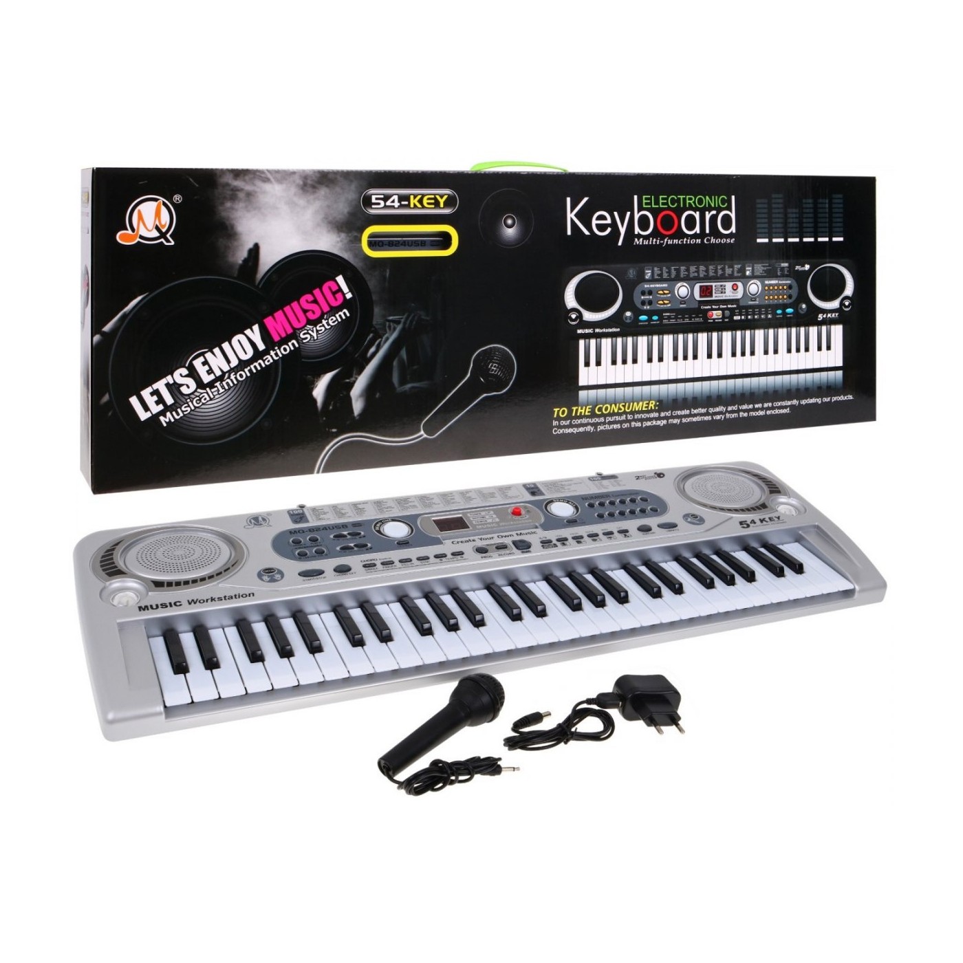 Levně Dětský keyboard s mikrofonem nahráváním USB stříbrný MQ824USB