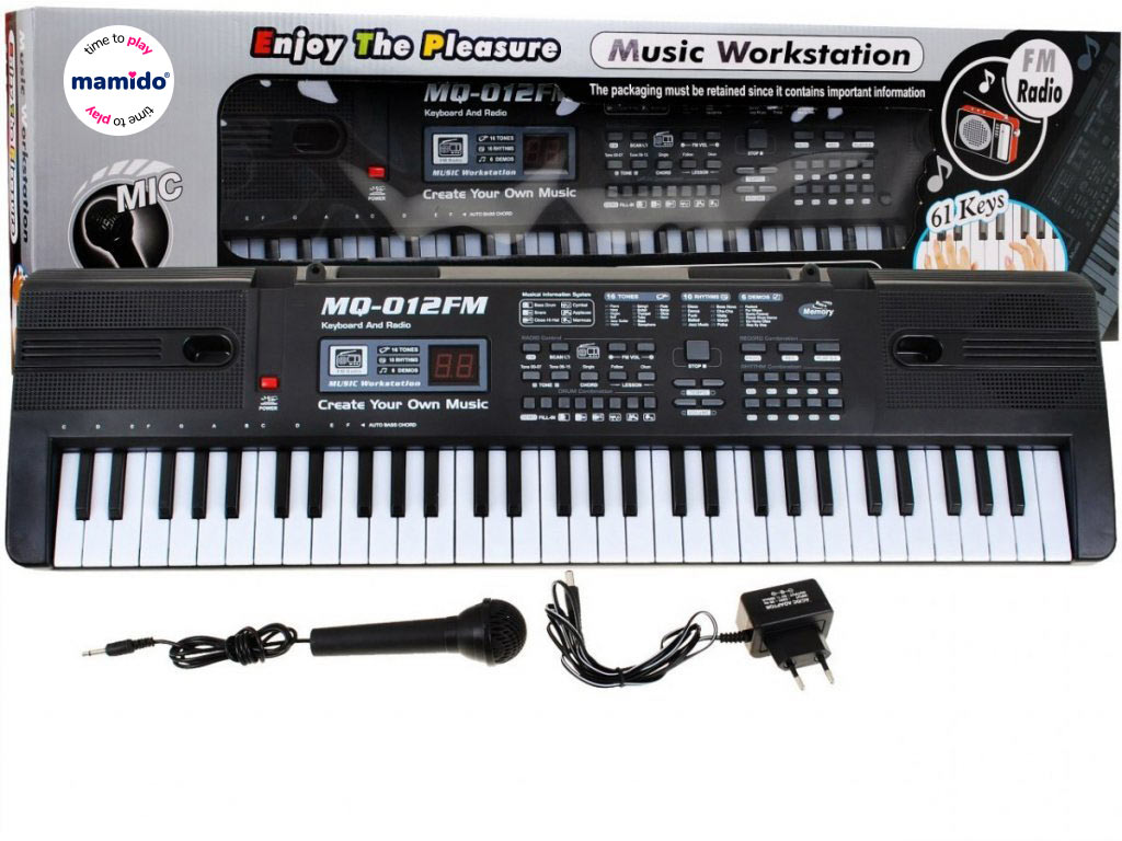 Levně Dětský keyboard s Mikrofonem Rádiem Nahráváním 61 kláves černý