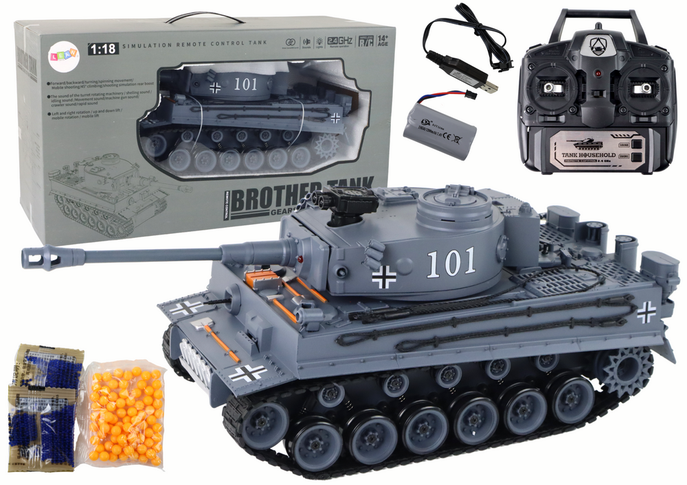 mamido  Tank na dálkové ovládání Tiger 101 RC 1:18 šedý RC