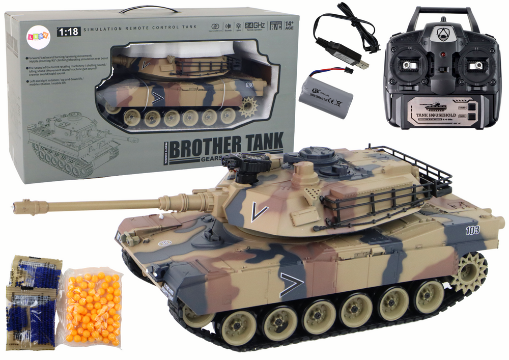 Levně Tank na dálkové ovládání USA M1A2 R/C 1:18 hnědý