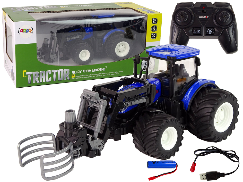 mamido  Traktor s uchopovačem balíků na dálkové ovládání modrý RC