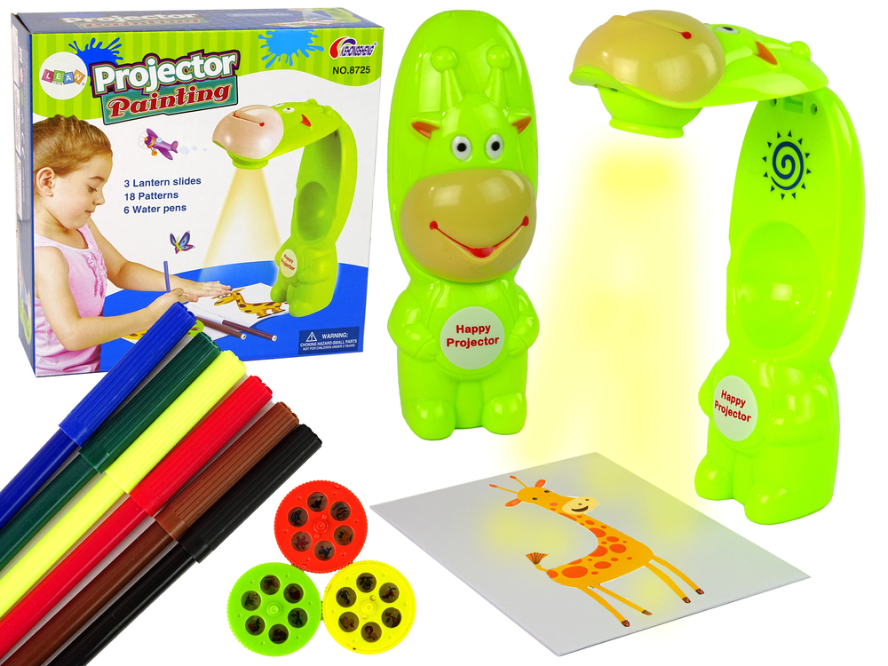 Levně Projektor pro kreslení s kravičkou a fixy zelený