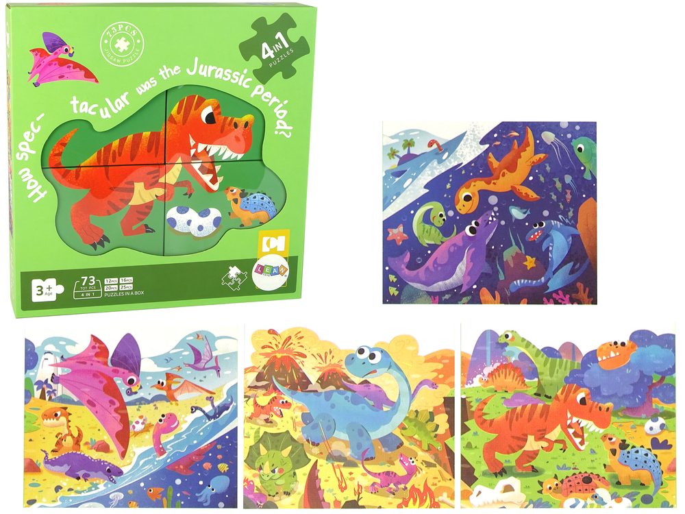 Levně Puzzle 4v1 Jurský park s dinosaury 73 dílků