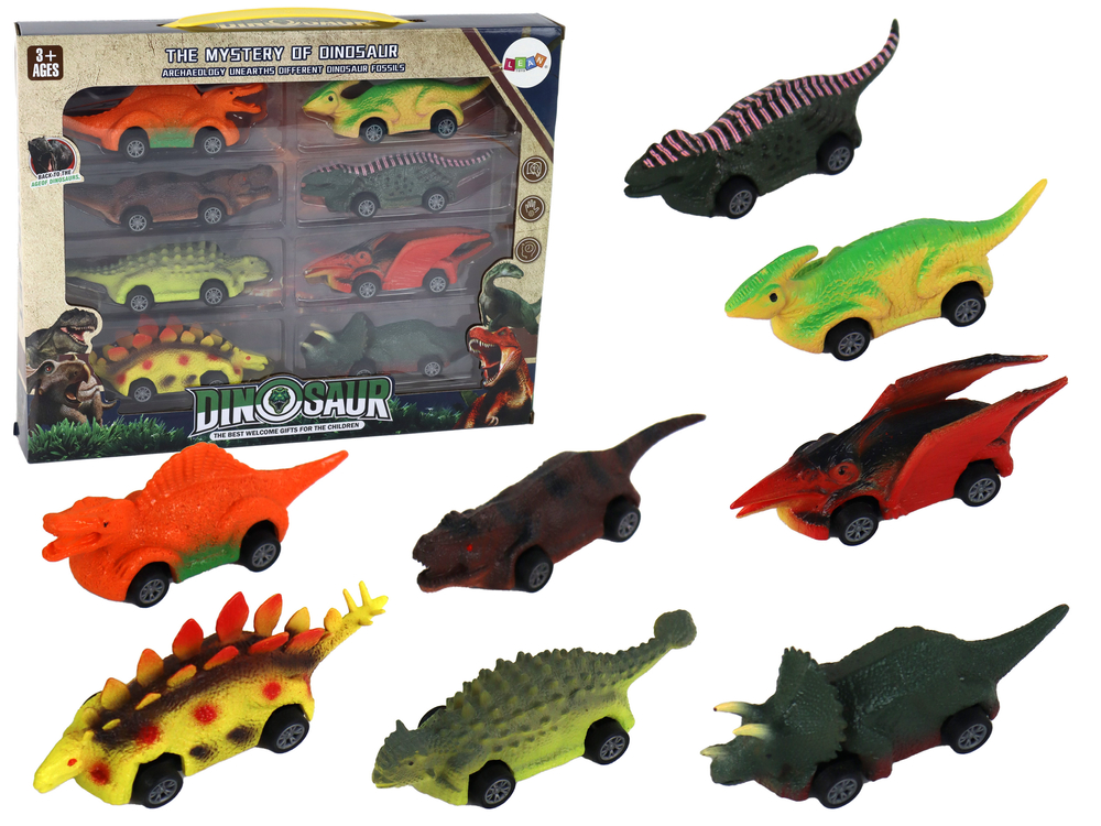mamido  Sada barevných Dinosauřích autíček 8 kusů