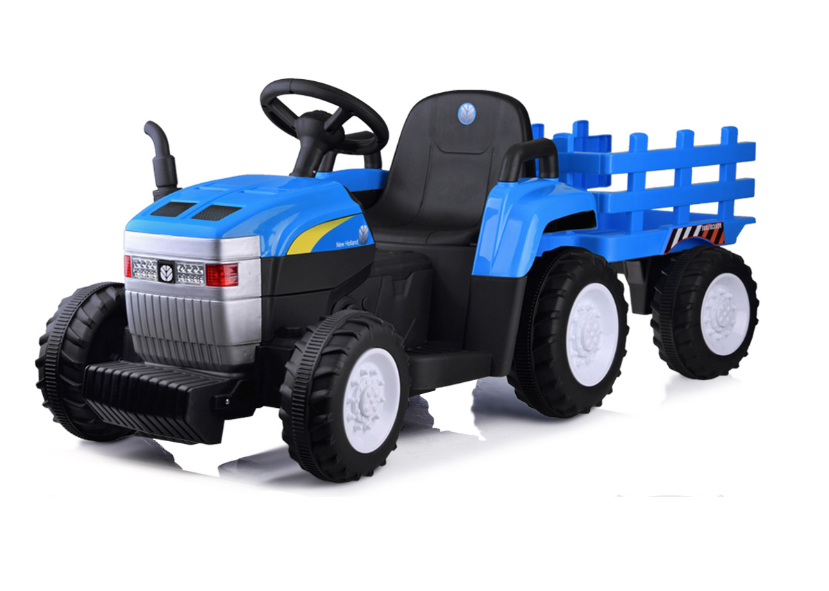 mamido  Dětský elektrický traktor s přívěsem New Holland modrý