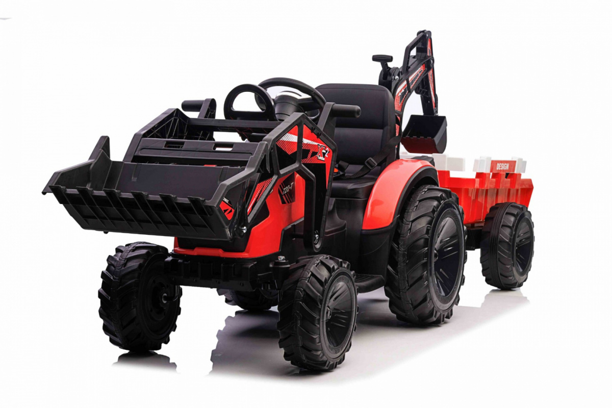 Mamido  Mamido Dětský elektrický traktorbagr s přívěsem červený