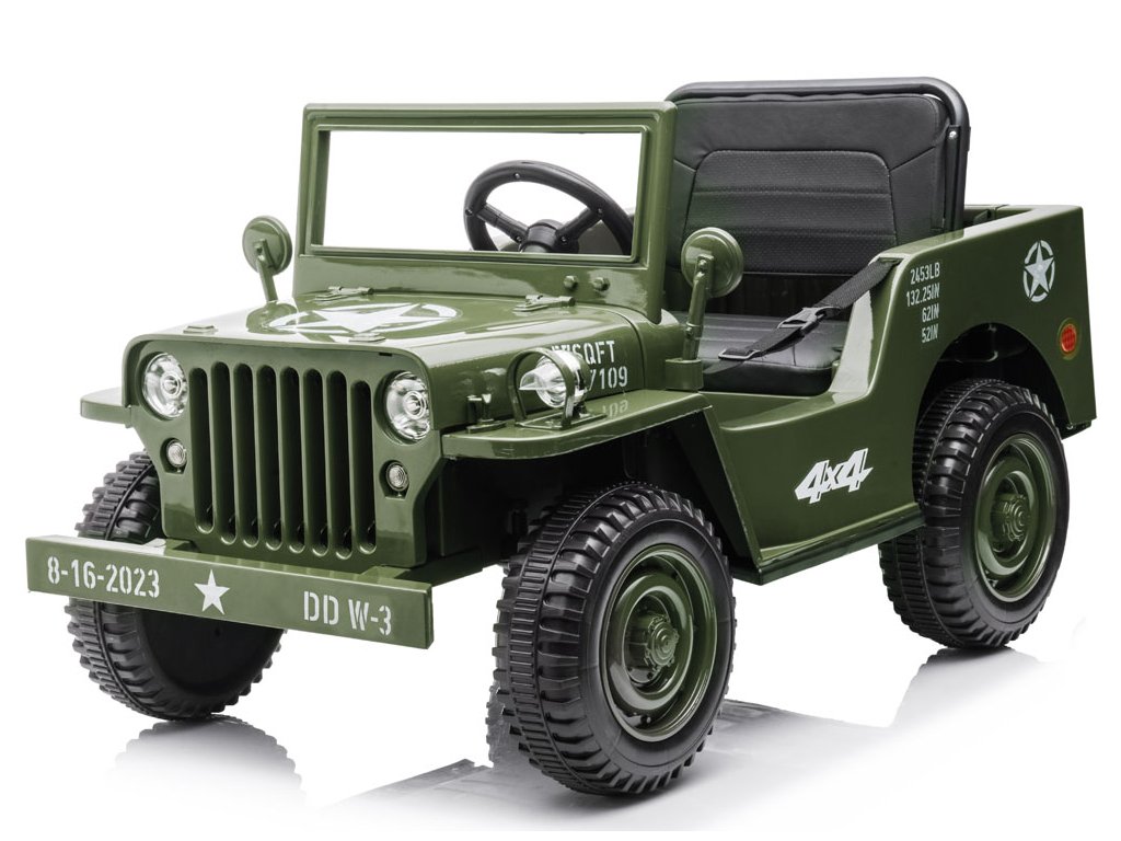 Mamido  Mamido Dětský elektrický vojenský Jeep Willys 12V7Ah světlé zelený
