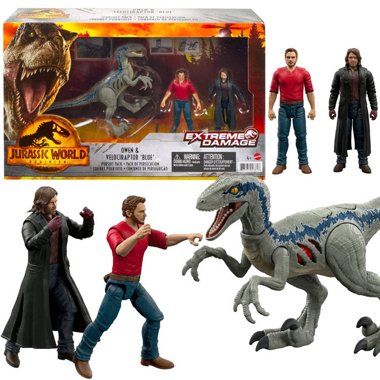 mamido  Jurassic World figurky Owen + Rain Delacourt+ Velociraptor Blue