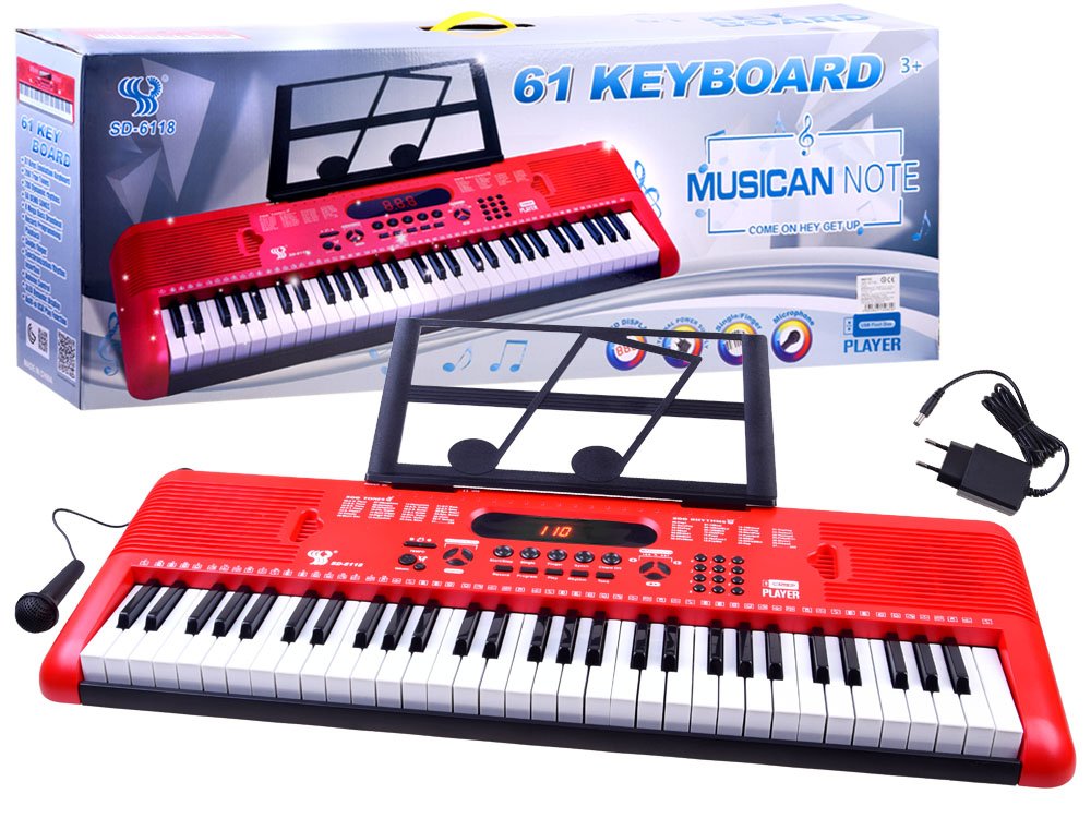 mamido  Klávesy keyboard s mikrofonem 61 kláves červené