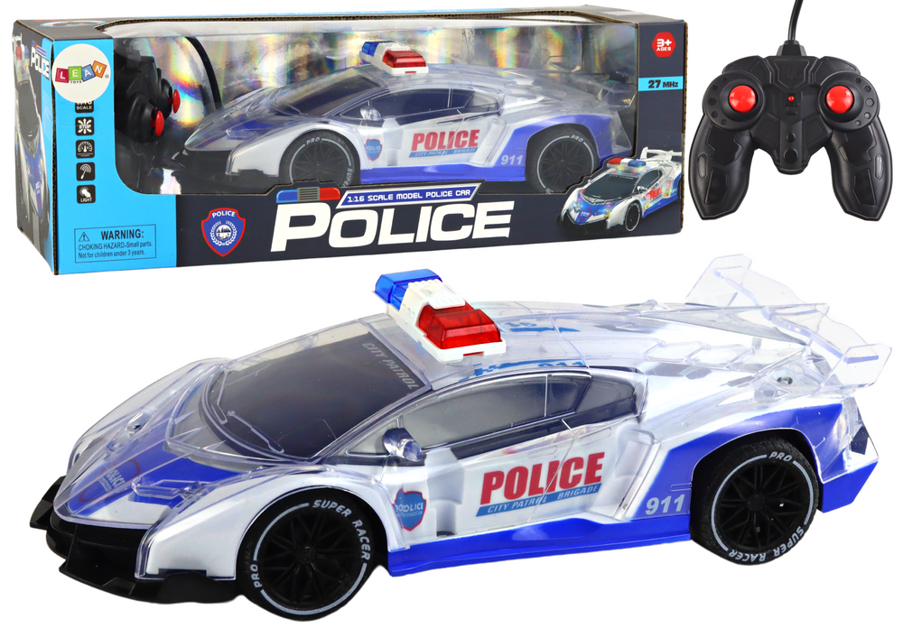 Levně Policejní auto na dálkové ovládání R/C 1:16 s efekty modré