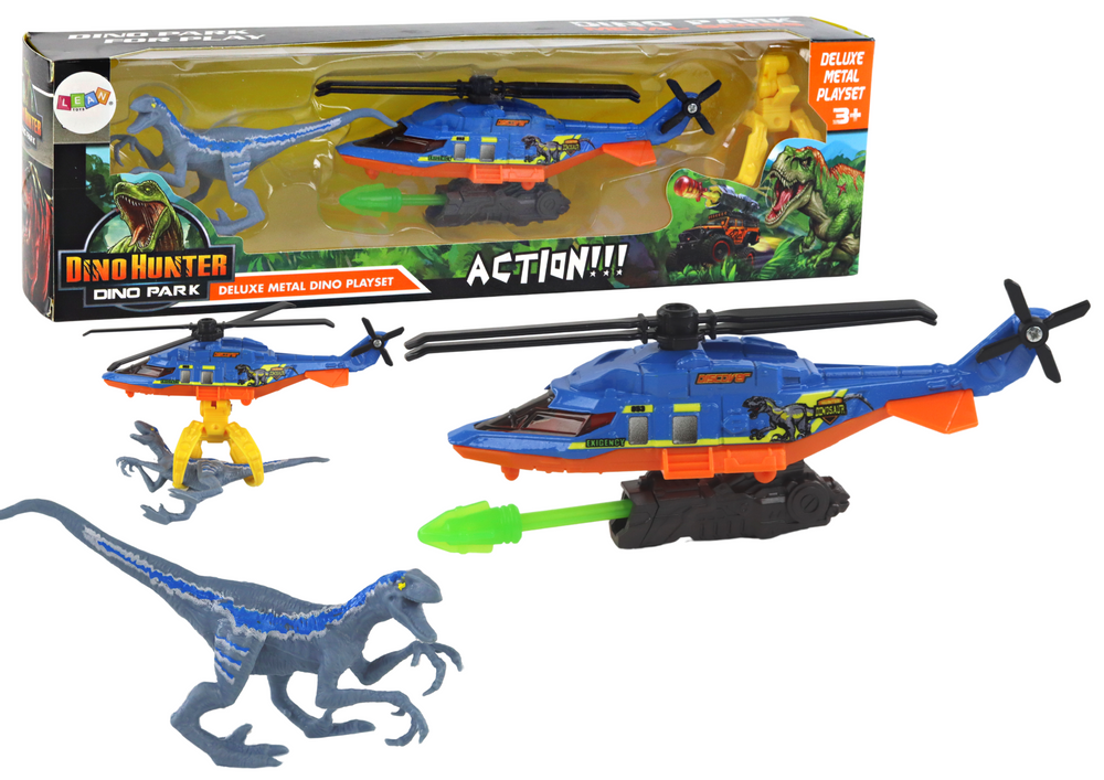 Levně Dinopark sada vrtulník s dinosaurem modrá
