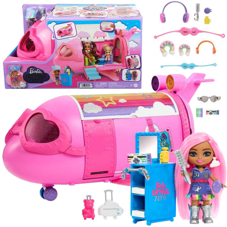 mamido  Růžové duhové letadlo Barbie Extra Fly Minis panenka pilotka