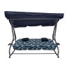 hustawka ogrodowa siedzisko textylina 2x1 wzor liscie granatowa (2)