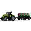 Traktor s přívěsem se dřevem zelený