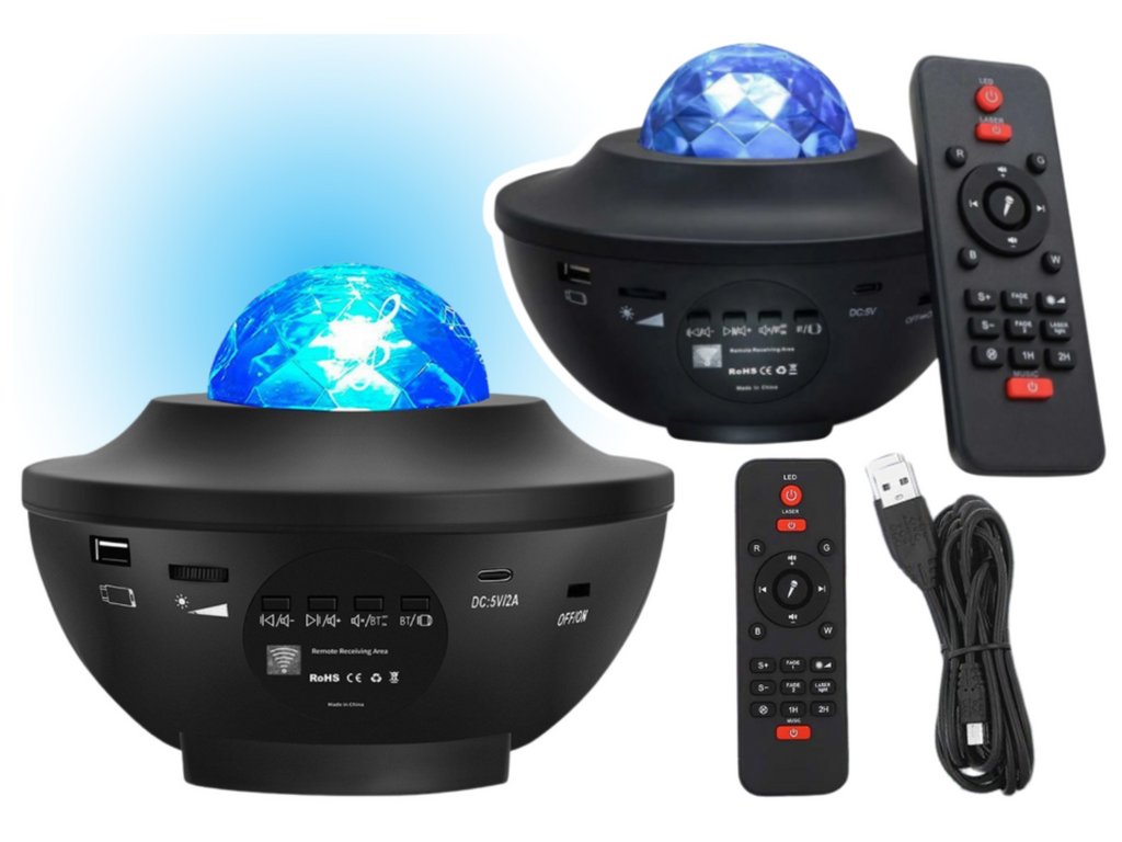 224667 projektor hvezd nocni led lampicka s bluetooth reproduktorem a dalkovym ovladanim