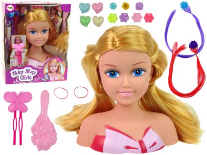 223932 hlava panenky s koralky a barevnymi sponkami