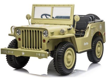 Auto na akumulator vojni Jeep Willys 4x4 trostruko sjedalo bež