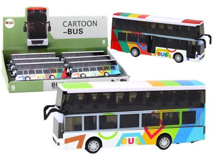 211171 dvoupatrovy kovovy autobus s pohonem barevny se svetly a zvuky