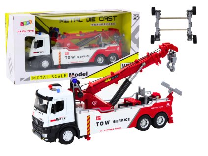 212131 nakladni auto s jerabem dva haky kovove bilo cervene se svetly a zvuky