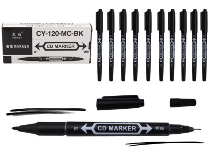 Kétoldalas vízálló marker készlet CD-n fekete 10 db
