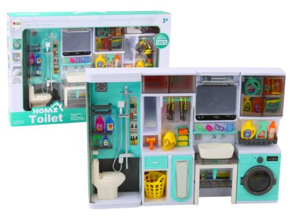 Fürdőszobai játékkészlet 4 az 1-ben zuhanyzóval, WC-vel, mosógéppel és tartozékokkal