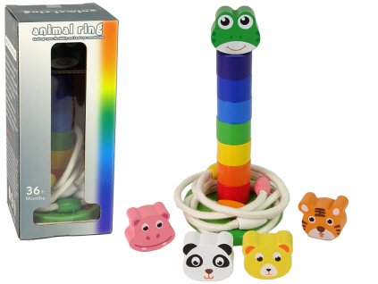 Oktatási fából készült piramis húrral és állatokkal