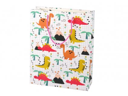 Ajándéktáska kockában Színes dinoszauruszok 32 cm x 26 cm x 10 cm