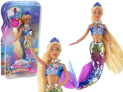 Mermaid Doll Kék Hosszú Szőke Haj Mermaid Tail Flitterek