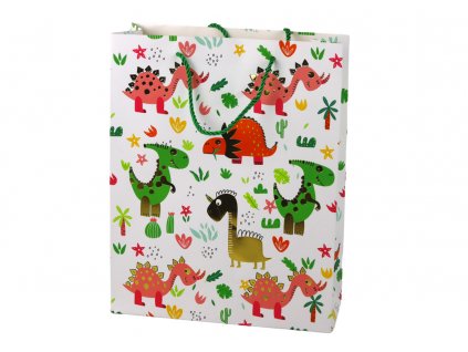 Papír ajándéktáska színes dinoszauruszok és pálmafák 32cm x 26cm x 10cm