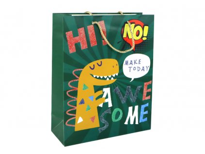 Papír ajándéktáska Zöld dinoszaurusz 32cm x 26cm x 10cm