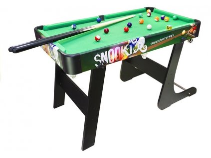 Nagy, összecsukható fa biliárdasztal labdákkal