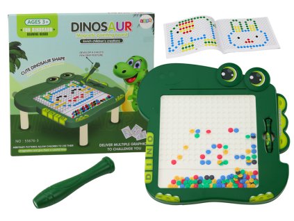 Oktató mágnestábla Dino puzzle zöld gyöngyökkel