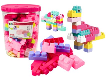 Oktatási építőkockák 160 darabos nagy rózsaszín vödör készletben