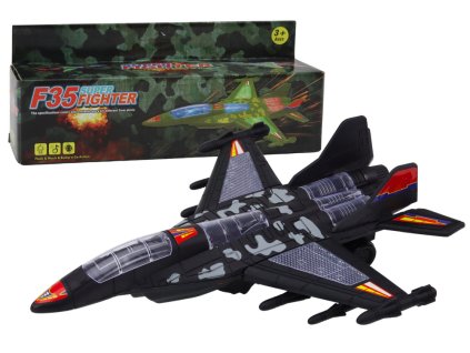 Katonai F35 vadászrepülőgép feketével és hanggal