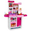 Nagy gyerekkonyha, hűtőszekrény, sütő, rózsaszín mosogató