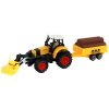 Sárga traktor pótkocsival, kotróval és buldózerrel - mezőgazdasági gép