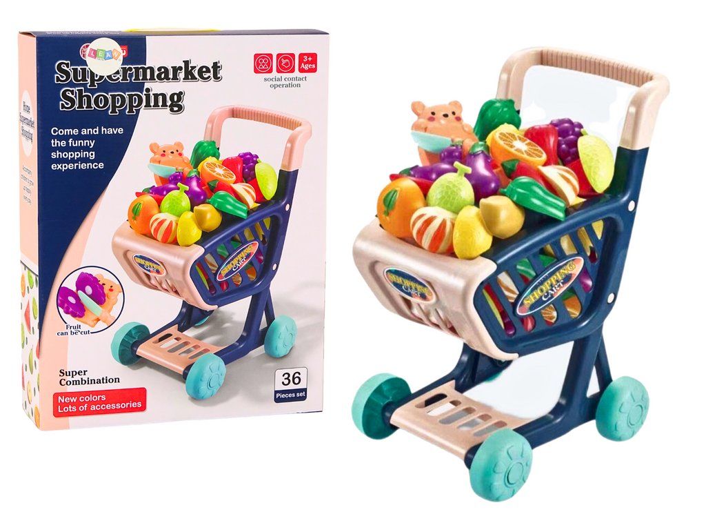 Carrello della spesa per bambini con verdure da tagliare blu