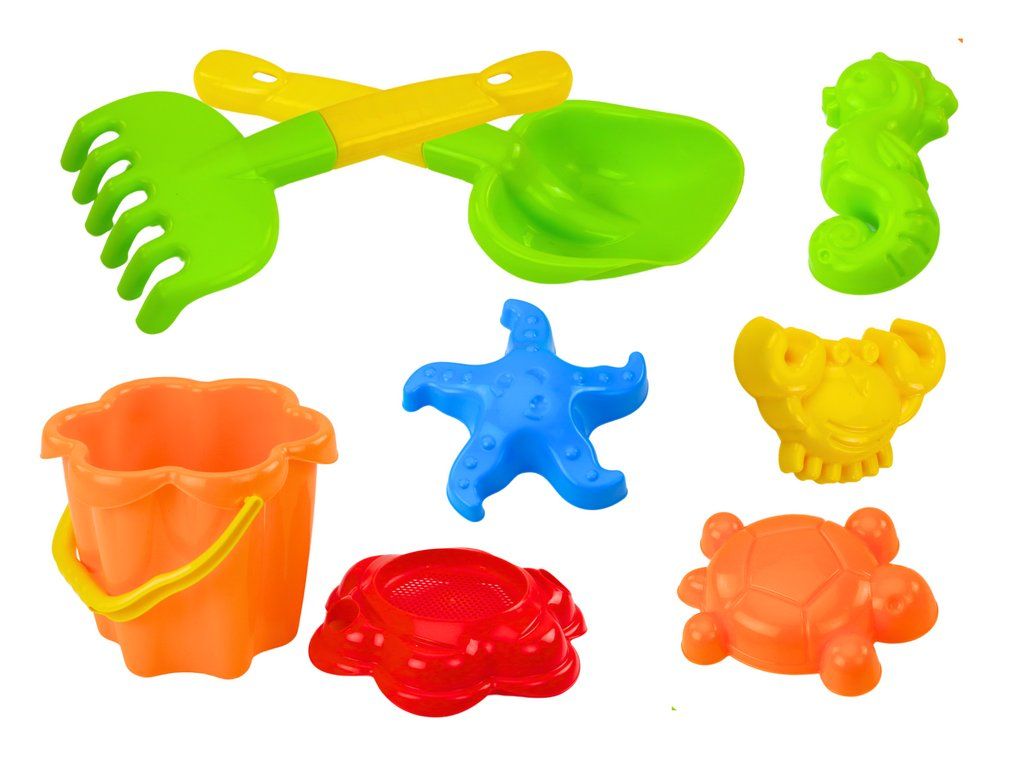 Set da spiaggia 8 pz - secchiello, setaccio, formine, colorato