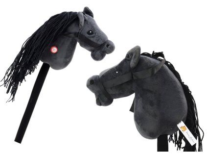 Cavallo a bastone Hobby Horse a pelo lungo con suoni nero