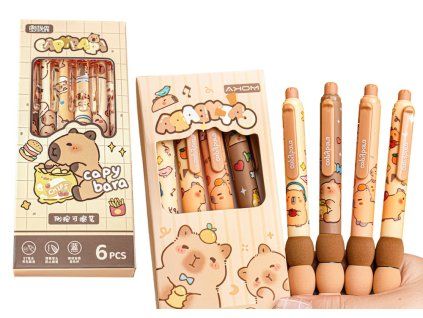 Set di penne con capibara 6 pezzi in inchiostro blu