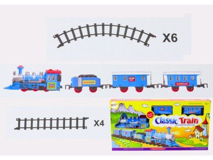 Treno a batteria con 3 carrozze e binari con effetti