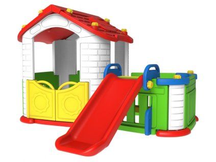 Casa da giardino per bambini con scivolo rossa
