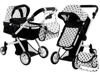 Carrozzina per bambole Alice 2in1 bianco e nero
