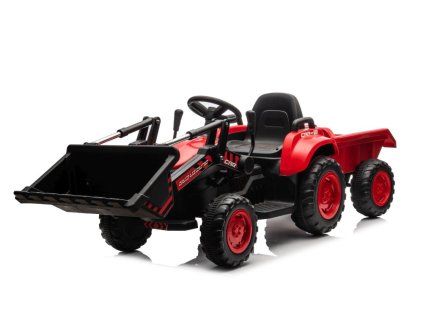 Trattore elettrico per bambini con lama e rimorchio rosso