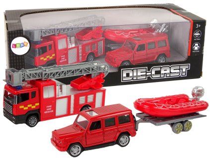 Set di veicoli dei pompieri - Jeep, barca e camion dei pompieri con scala estensibile