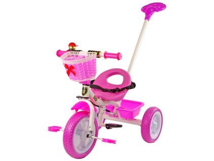Triciclo per bambini con barra di guida PRO100 rosa