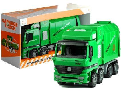 Camion della spazzatura con bidone verde