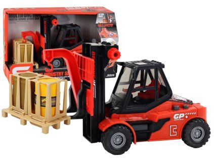 Carrello elevatore 1:16 con forche mobili e effetti rossi